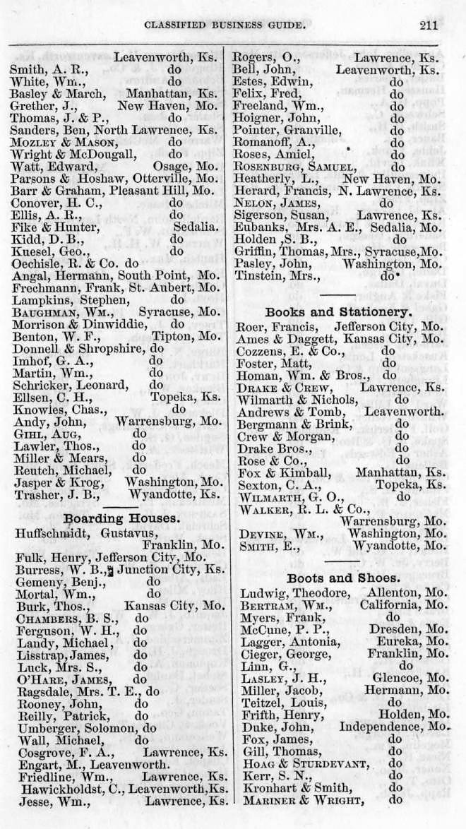 J. West Goodwins Pacific Railway Business Guide and Gazetteer Of Missouri and Kansas for 1867-8 - Classified Business Guide - Blacksmiths
